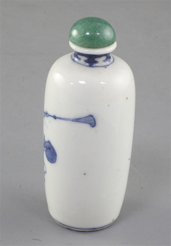 A Chinese blue and white ovoid snuff bottle, 19th century, height 7.7cm excl. stopper